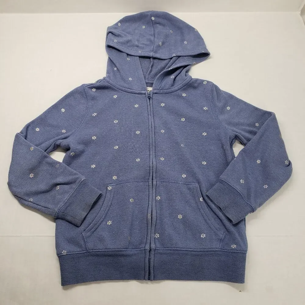 OshKosh B'gosh Full Zip Hoodie Girls 7 Blue Ditzy Floral Preppy Bohemian Jacket
